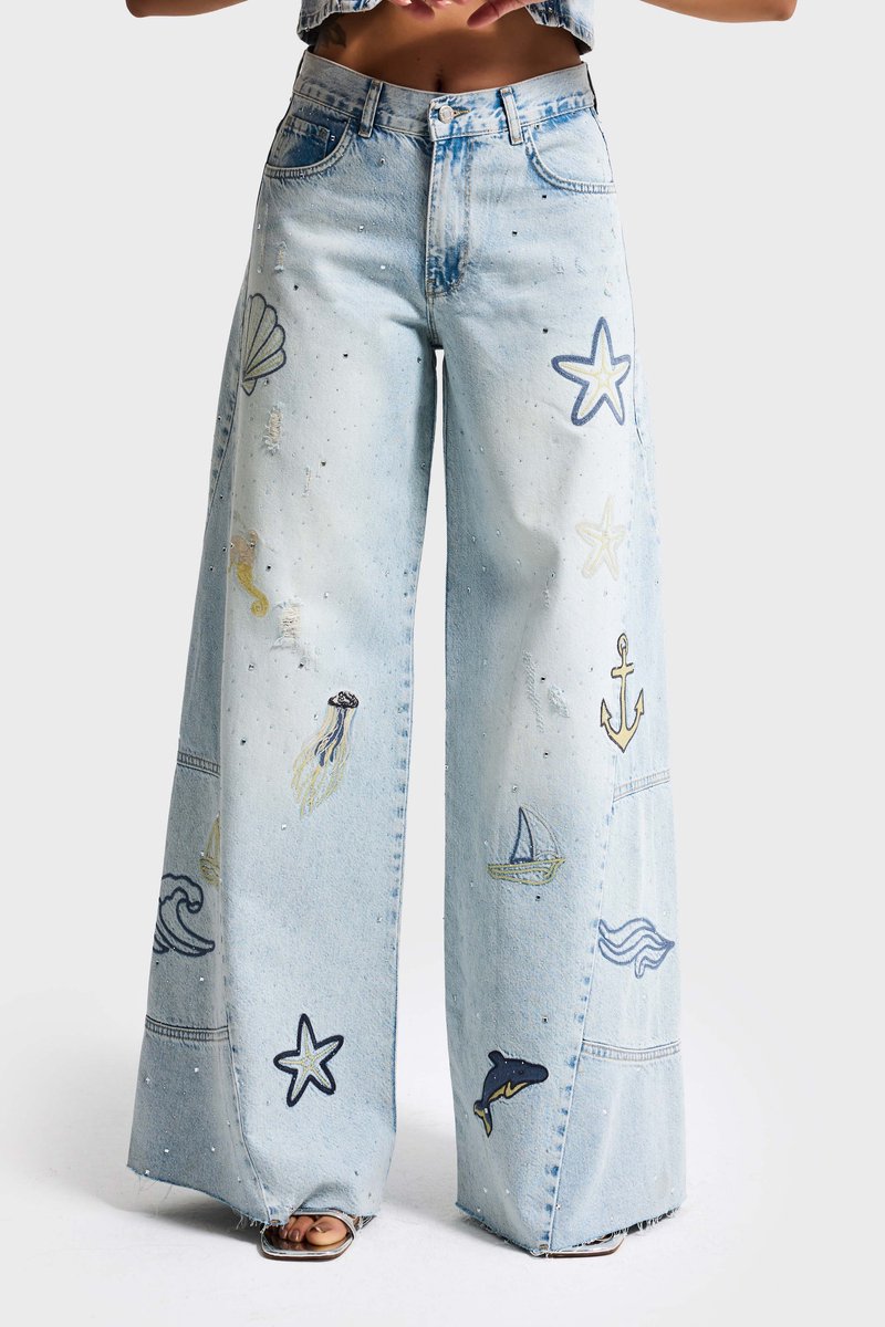 It's Basic - RHINESTONE PALAZZO MID RISE JEANS
