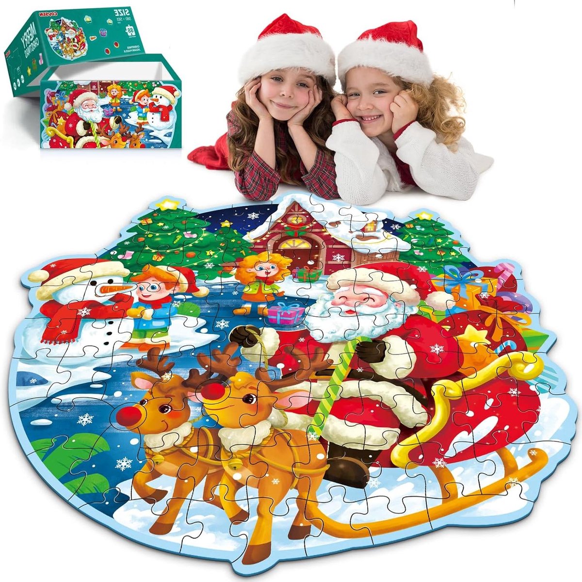 Kerstpuzzel Kinderen - Educatief Speelgoed - Cognitieve Ontwikkeling - Levendig Kerstontwerp - 88 Stukjes - Meerkleurig