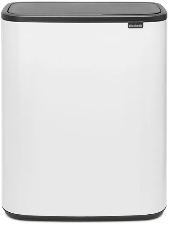 Witte Brabantia Bo Touch Bin prullenbak met donkergrijs deksel.