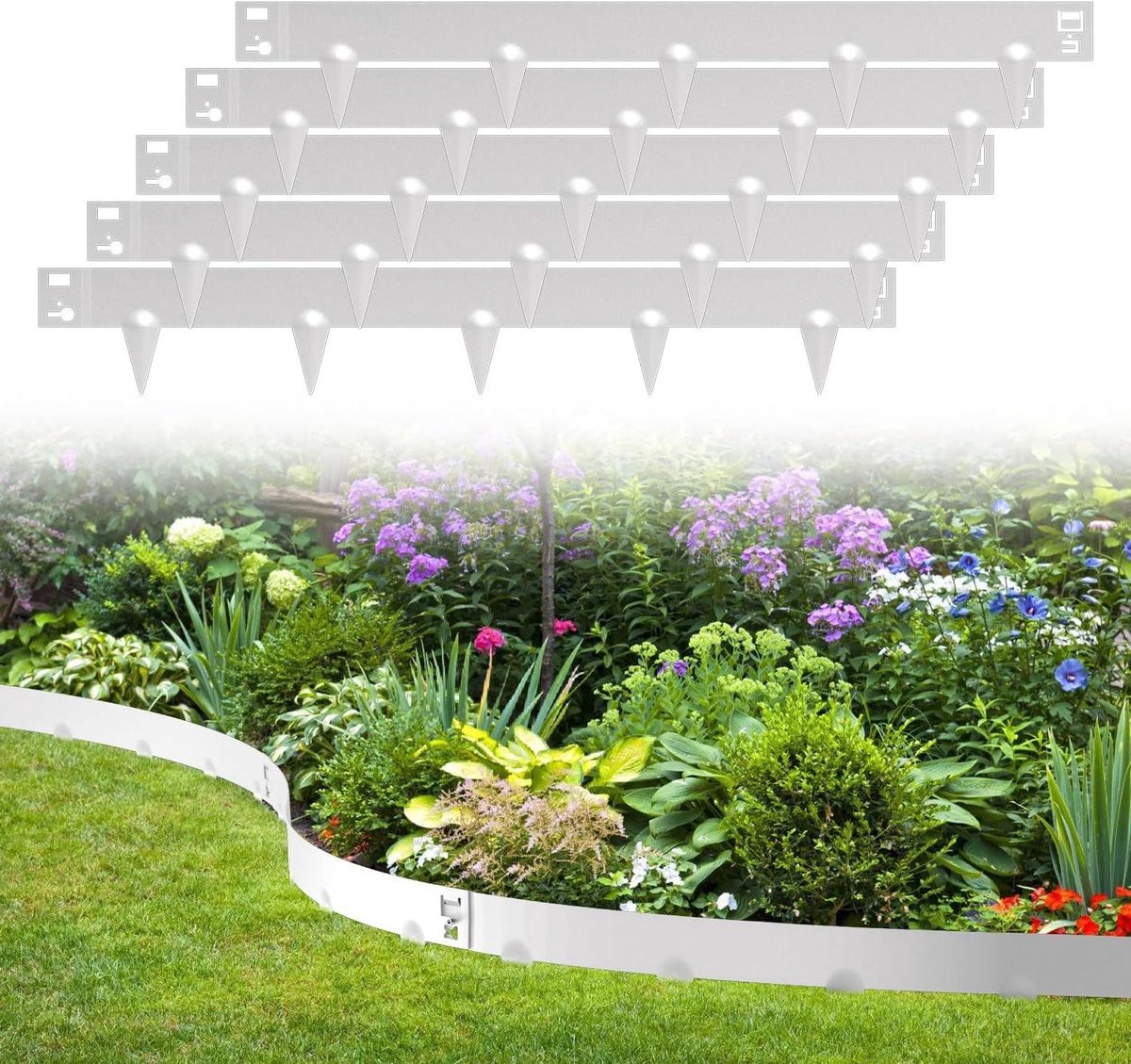 Gazonrand metaal - Bloembed omranding - Tuin afbakenen - Spiked feet design - 20 meter 18 cm - Zilver