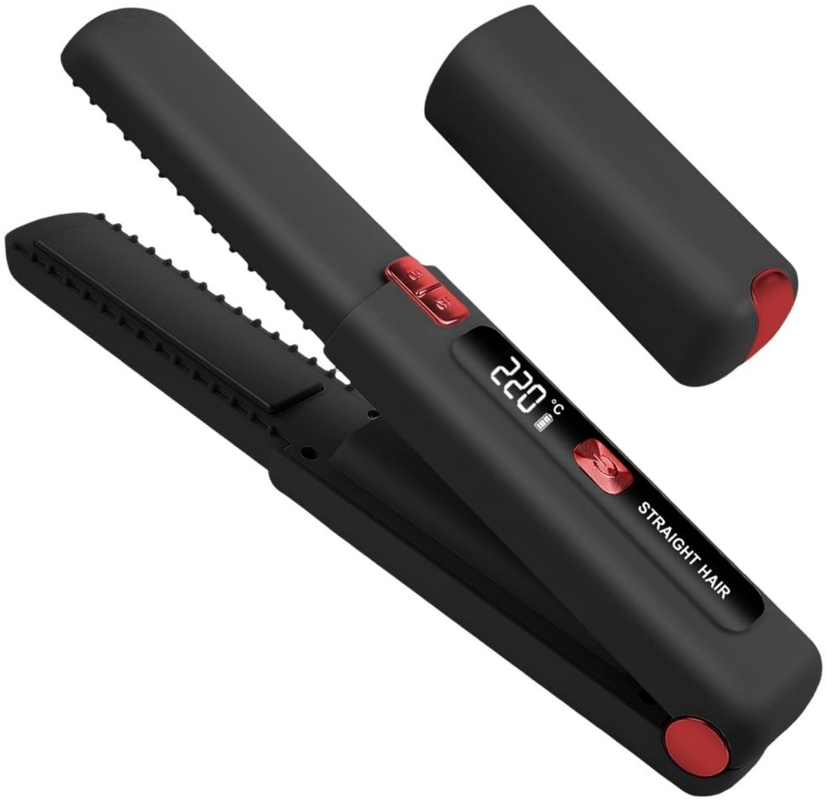 longziming -2-in-1 Draadloze Stijltang - Haarstijler & Krultang - Haarstyling Tool - Snel Opwarmen - Instelbare Temperatuur - Keramiek & Toermalijn - Pluisvrij & Glanzend Resultaat - 1 Stuk - Zwart