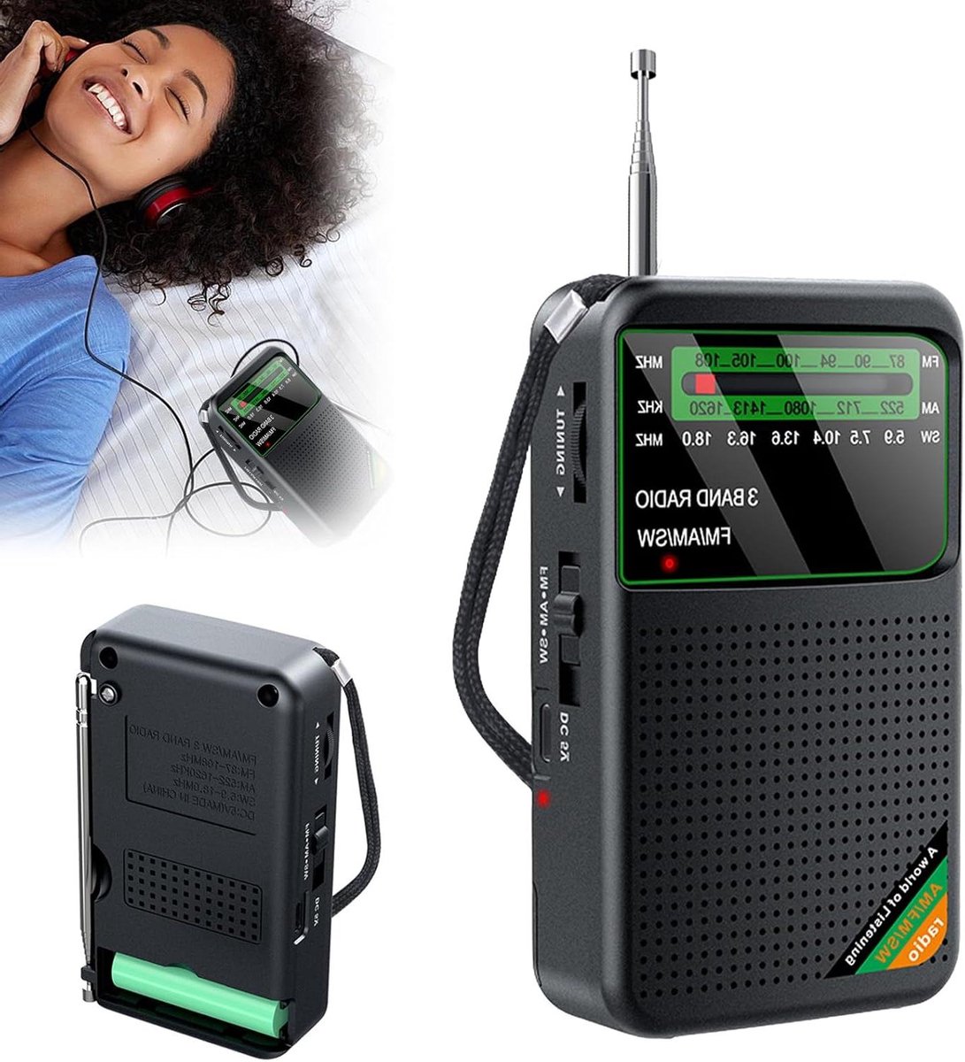 Draagbare Radio - Zakradio AM FM - Kamperen Reizen - Uitstekende Ontvangst - 11.7 x 7.5 x 3 cm - Zwart