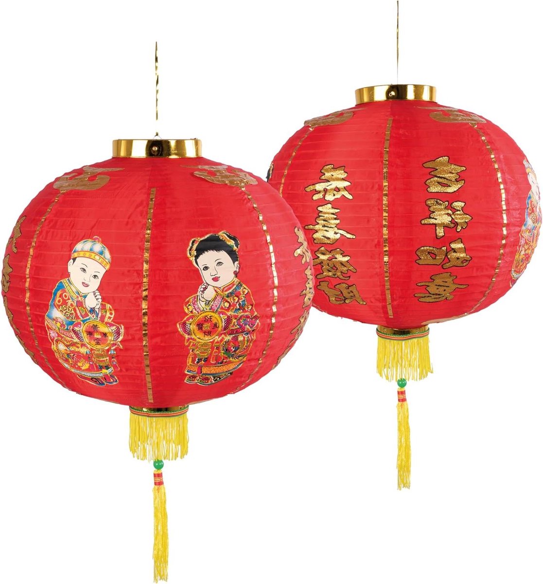 Chinese Lantaarn - Oosterse Decoratie - Feestelijke Sfeer - Traditioneel Goed Geluk Symbool - 40 cm Diameter - Rood en Goud