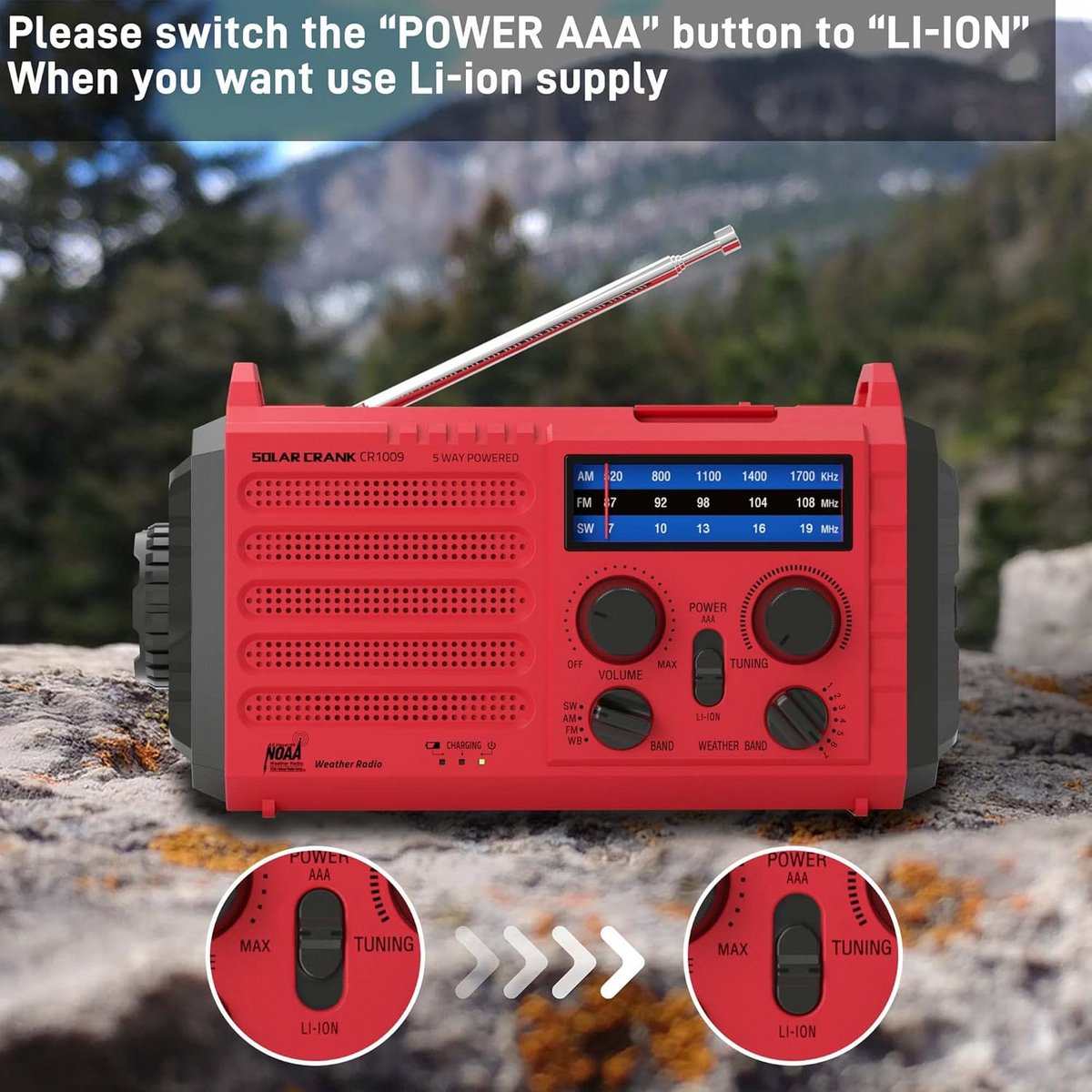Noodradio - Noodpakket Oorlog - Draagbare Radio - Powerbank Zonneenergie - Transistor Radio - buiten oplader – foto 7