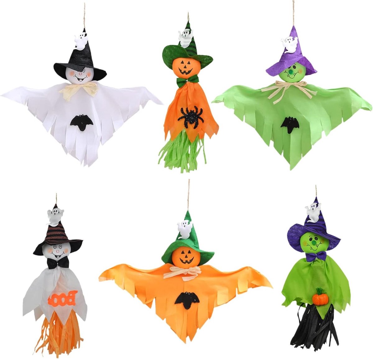 Zesdelige Halloween Hangdecoratie met Schrikpoppen van Stro, Geschikt voor Binnen en Buiten, Perfect voor Feestjes en Kleuterscholen