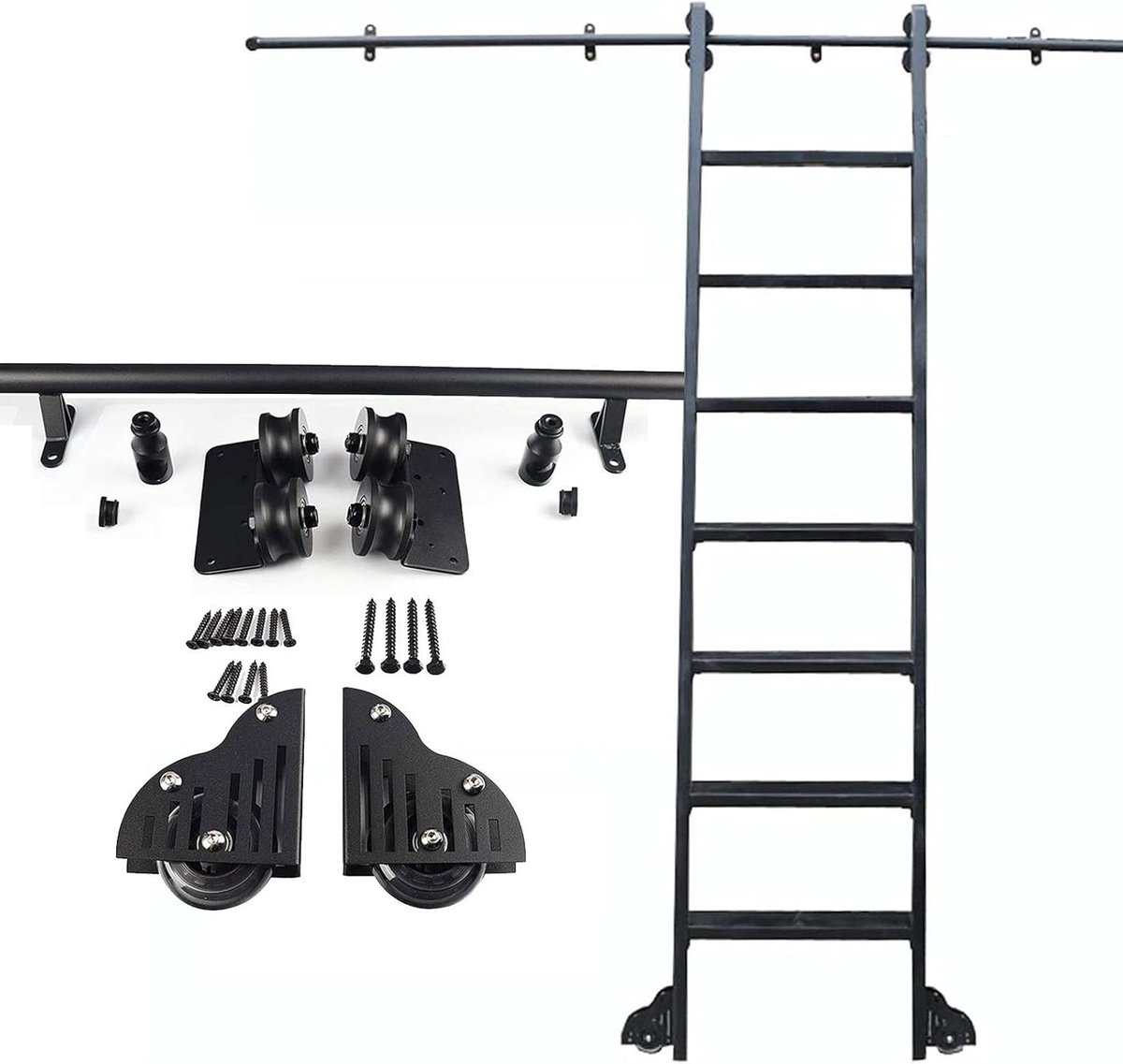 Ladder Hardware Kit - Schuifladder Railsysteem - Hoge Objecten Bereiken - Roestbestendig Koolstofstaal - 400cm - Zwart