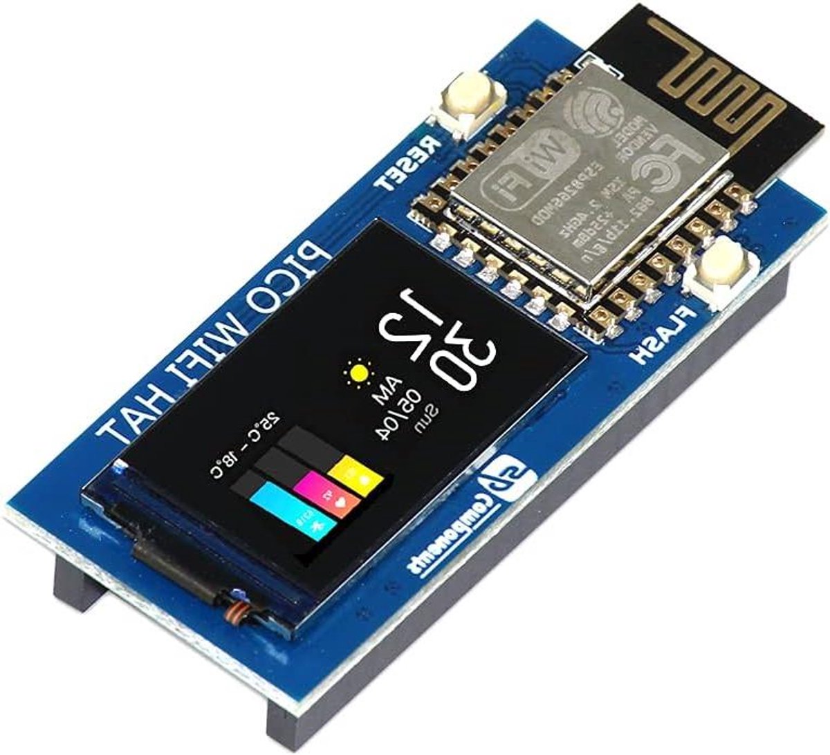 Pico WiFi HAT - ESP8266 Module - IoT Projecten - Ingebouwd LCD Scherm - 40-pins - Zwart