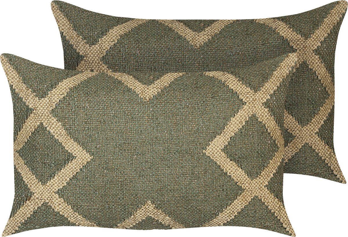 Beliani GOPI - Sierkussen set van 2 - Olijfgroen - 30 x 50 cm - Jute