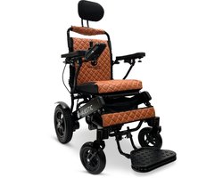 COMFYGO IQ-9000 AR Elektrische rolstoel, lichtgewicht, draadloze afstandsbediening, tot 30km, handmatig inklapbaar met Automatisch achterover leunen, Zwart frame & Taba leer textiel, Zitbreedte 45cm
