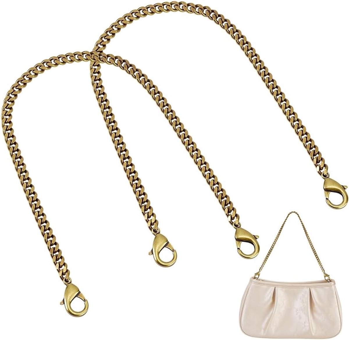 2 stuks 13,7 inch messing gedraaide kettingen voor portemonnees, vervangende tasbanden met metalen gespen en verlengstukken voor handtassen en clutches