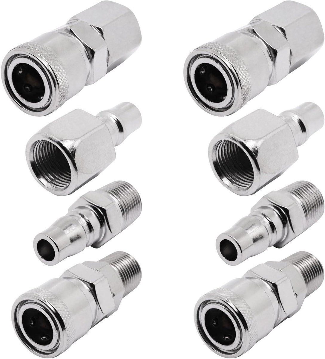Hogedrukkoppelingen Set - Snelle Slangkoppelingen - Hogedruk Reinigen - Verchroomd Ijzer - 3/8 Inch NPT - Zilver
