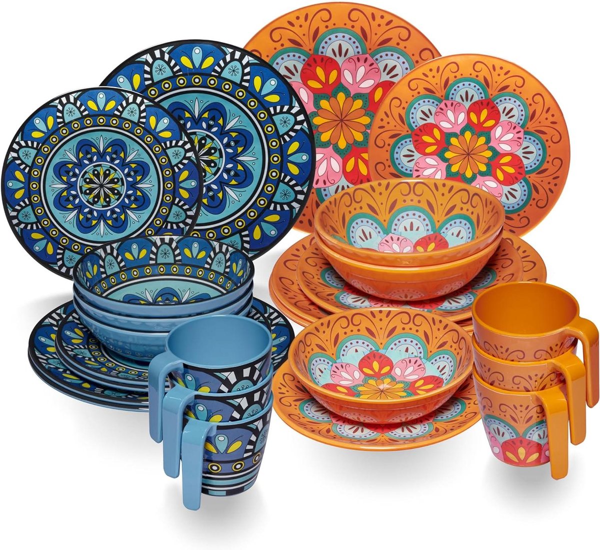 Servies Set - Kampeer Servies - Buiten Eten - Vaatwasmachinebestendig - 24 Delen - Meerkleurig