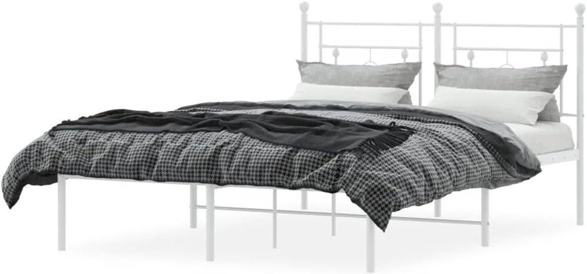 Bedframe metaal - Ledikant frame - Slaapkamer inrichten - Robuuste stalen constructie - 135x190 cm - Wit