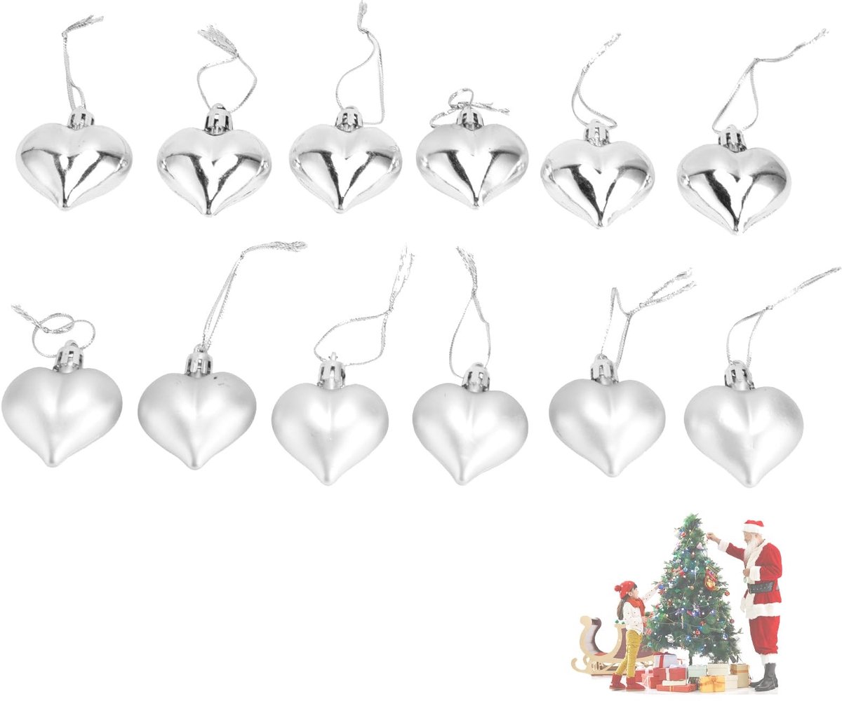 Store_9 - Mini Kerstboom Decoraties - Hartvormige Ornamenten - Perfect voor Feestdagen - Zilveren Kleur - Valentijnsdag Decoratie - 12 Stuks - Voor...