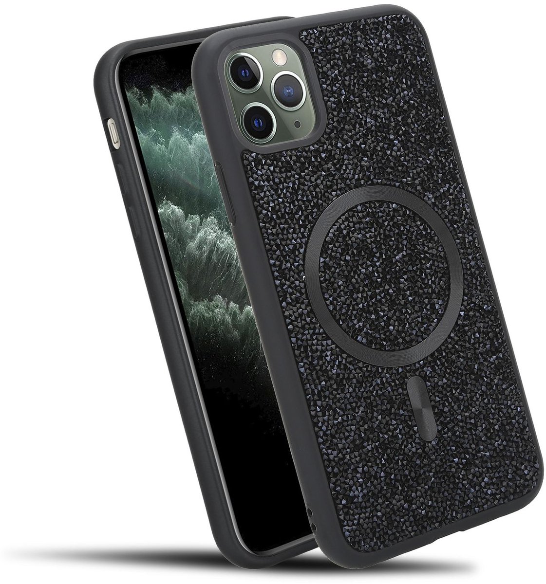 Hoesje geschikt voor iPhone 11 PRO MAX in Zwart Diamant Glitter Stijl