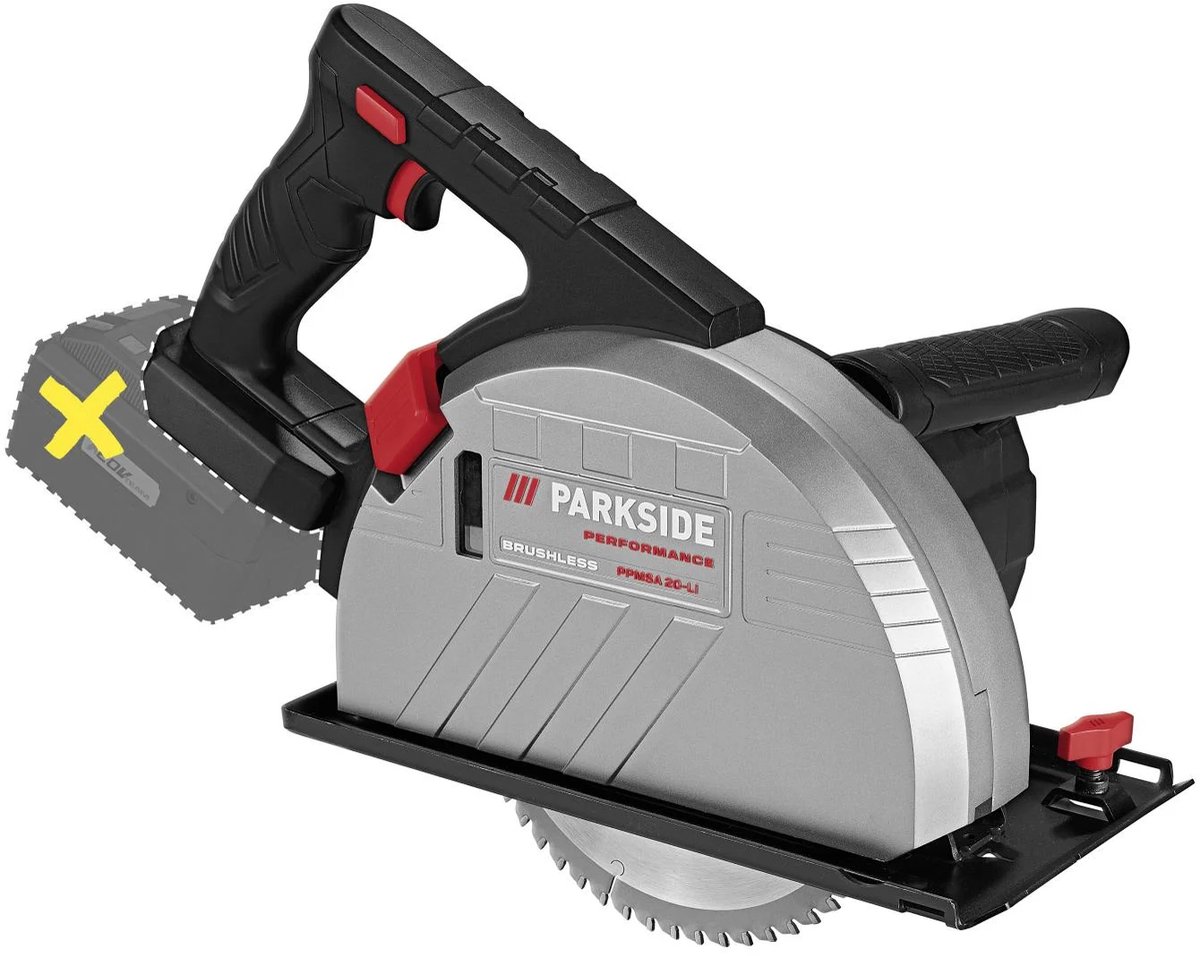PARKSIDE PERFORMANCE® Accu-metaalcirkelzaag 20 V zonder accu en lader - Toerental: 2000/4000 tpm (6 traps) - Snijdiepte: max. 62 mm in staal - Zaagblad-Ø: 190 mm - Toebehoren: 1x inbussleutel, 1x zaagblad, 1x parallelaanslag