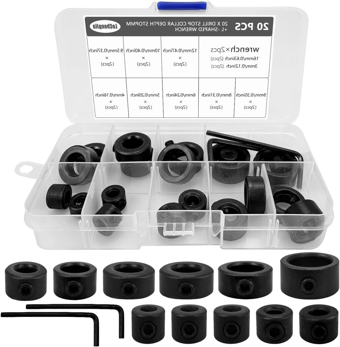 20 Stuks Diepte Stopring Positioneer Locator voor Houtbewerking Boor Bit Set met Inbussleutel - Geschikt voor Diverse Boormaten van 3 tot 16 mm