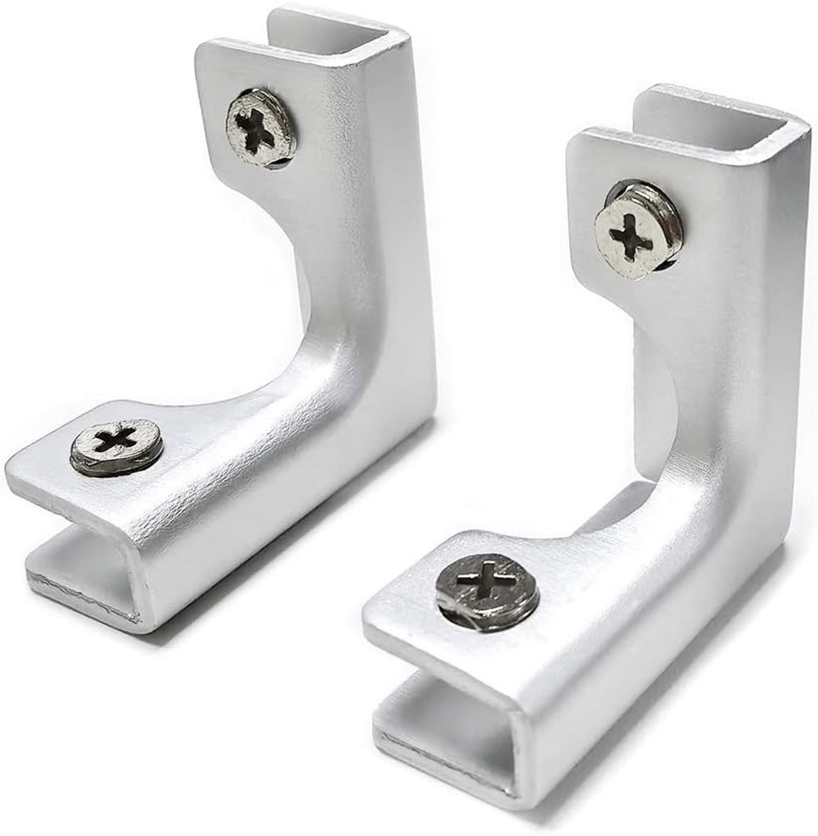 L-vormige glasconnectoren van 8 mm, verstelbare hoekverbindingen voor hout of kunststof panelen, set van 2 (Zilver)