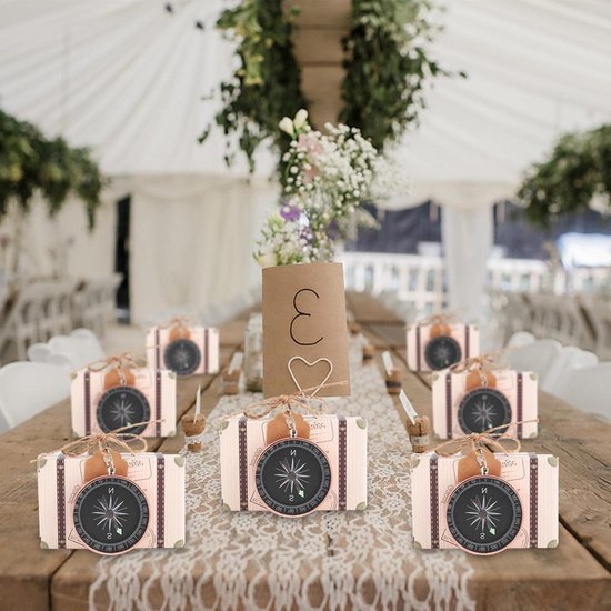 20 Stuks Mini Koffer Favor Dozen van Vintage Kraft Papier voor Trouwen, Babyshowers en Feestjes met Kompas en Jute Touw — afbeelding 4
