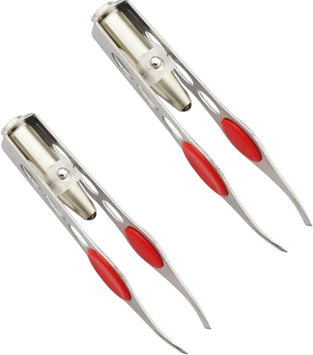 Pincetten Set - Make-up Tools - Nauwkeurig Haren Verwijderen - Met Ingebouwd LED Licht - 2 Stuks - Zilver
