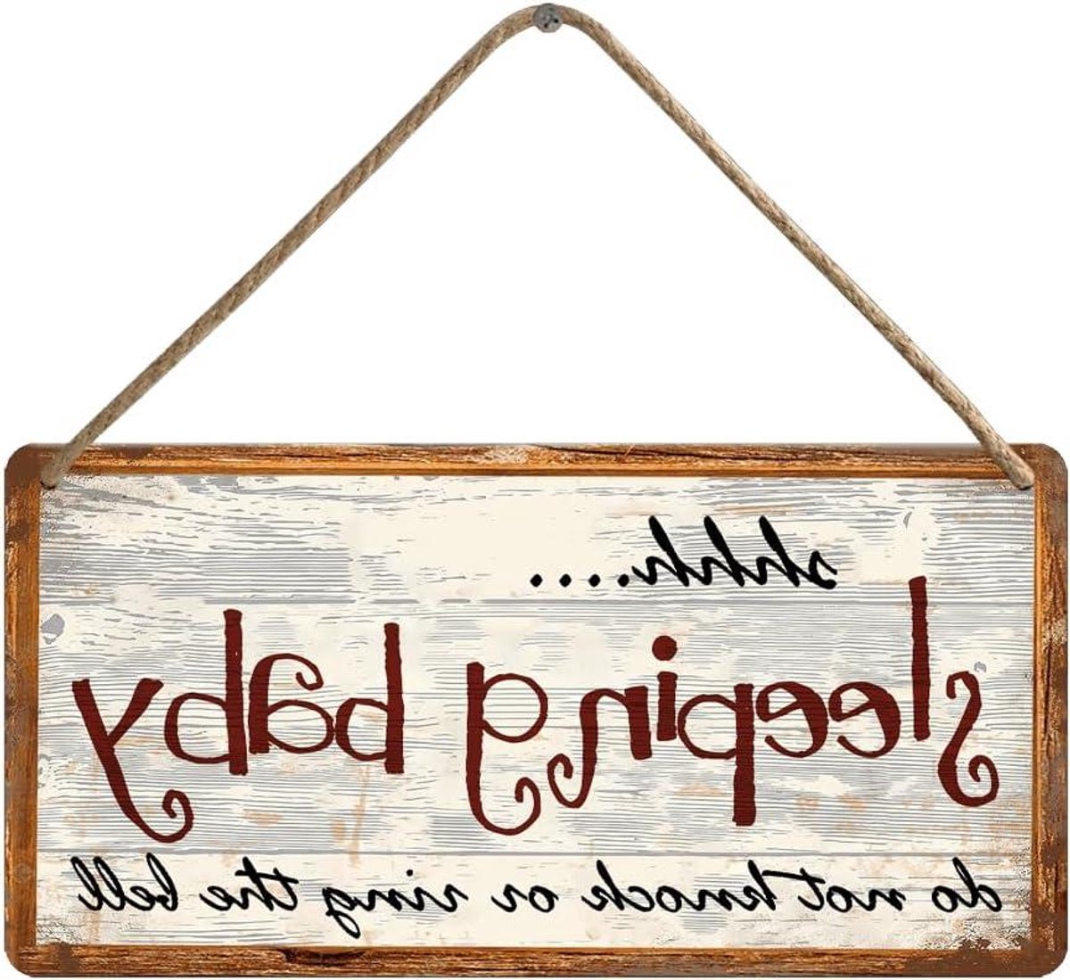 Deurbel bord - Houten waarschuwingsbord - Niet storen - Met ophangtouw - 305 x 152 cm - Houtkleur