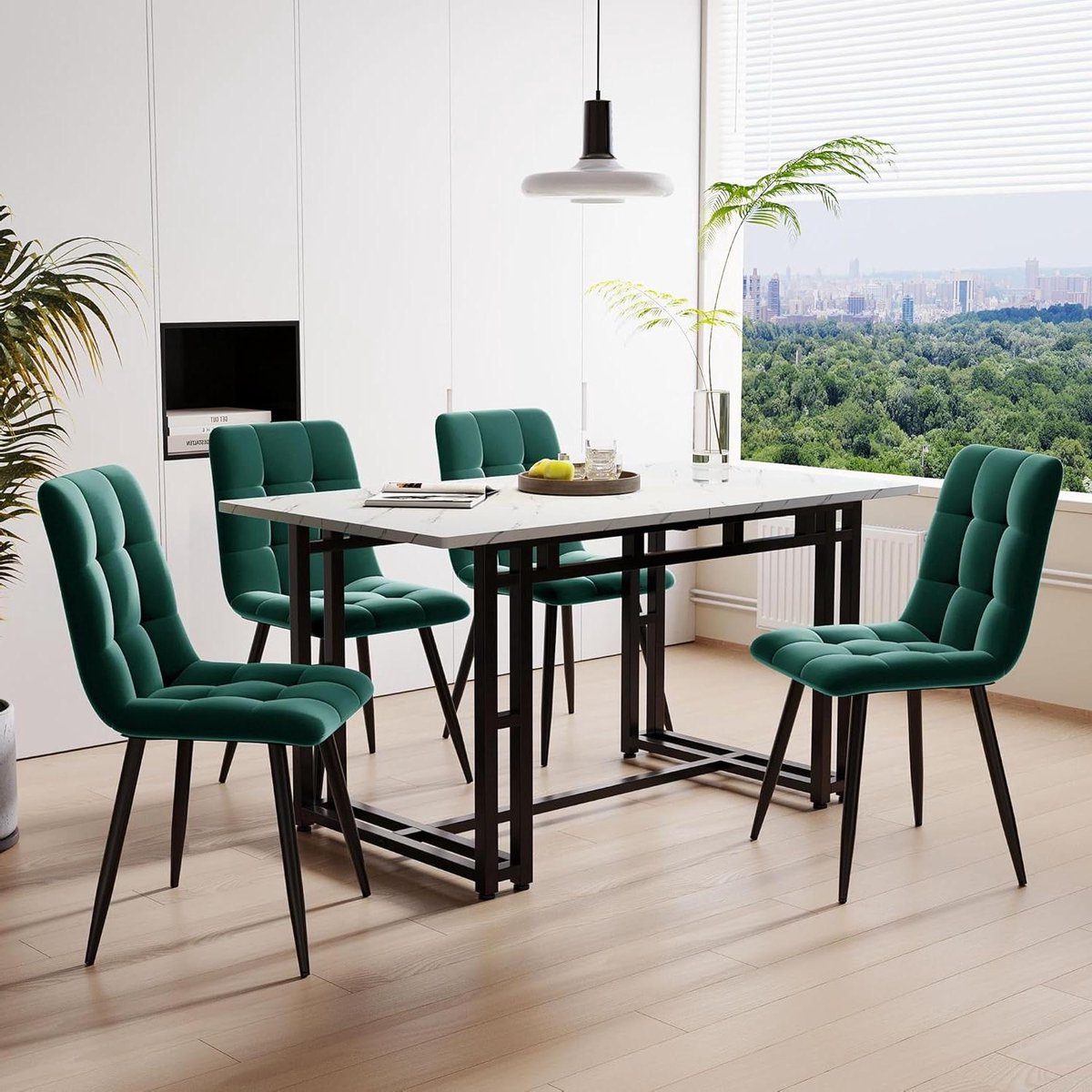 Eetkamerset met tafel - Keukentafel stoelen - Gezellig dineren - Modern design - 120x70cm - Donkergroen