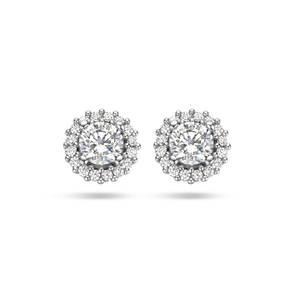 Zilver Gerhodineerd Oorknoppen Zirkonia Halo 1335620