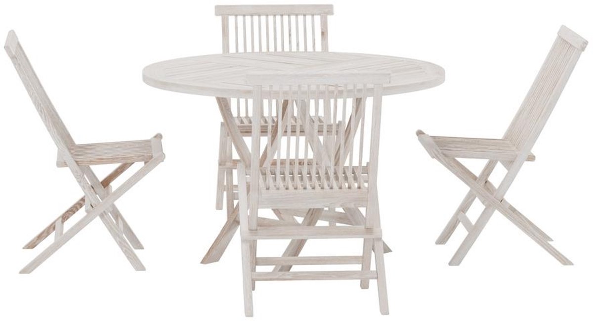 Svea - Youssef ronde tuintafel - wit + 4x Joy tuinstoelen - wit