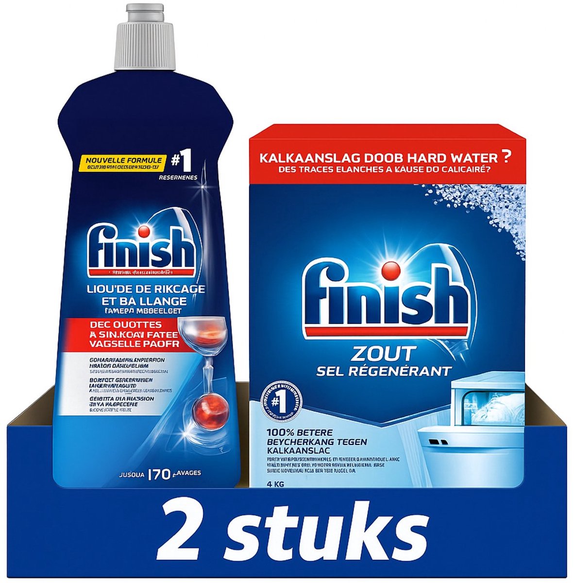 Finish vaatwaszout 4kg doos - zout voor de vaatwasser + Finish Glansspoelmiddel Citroen 800ml — afbeelding 1