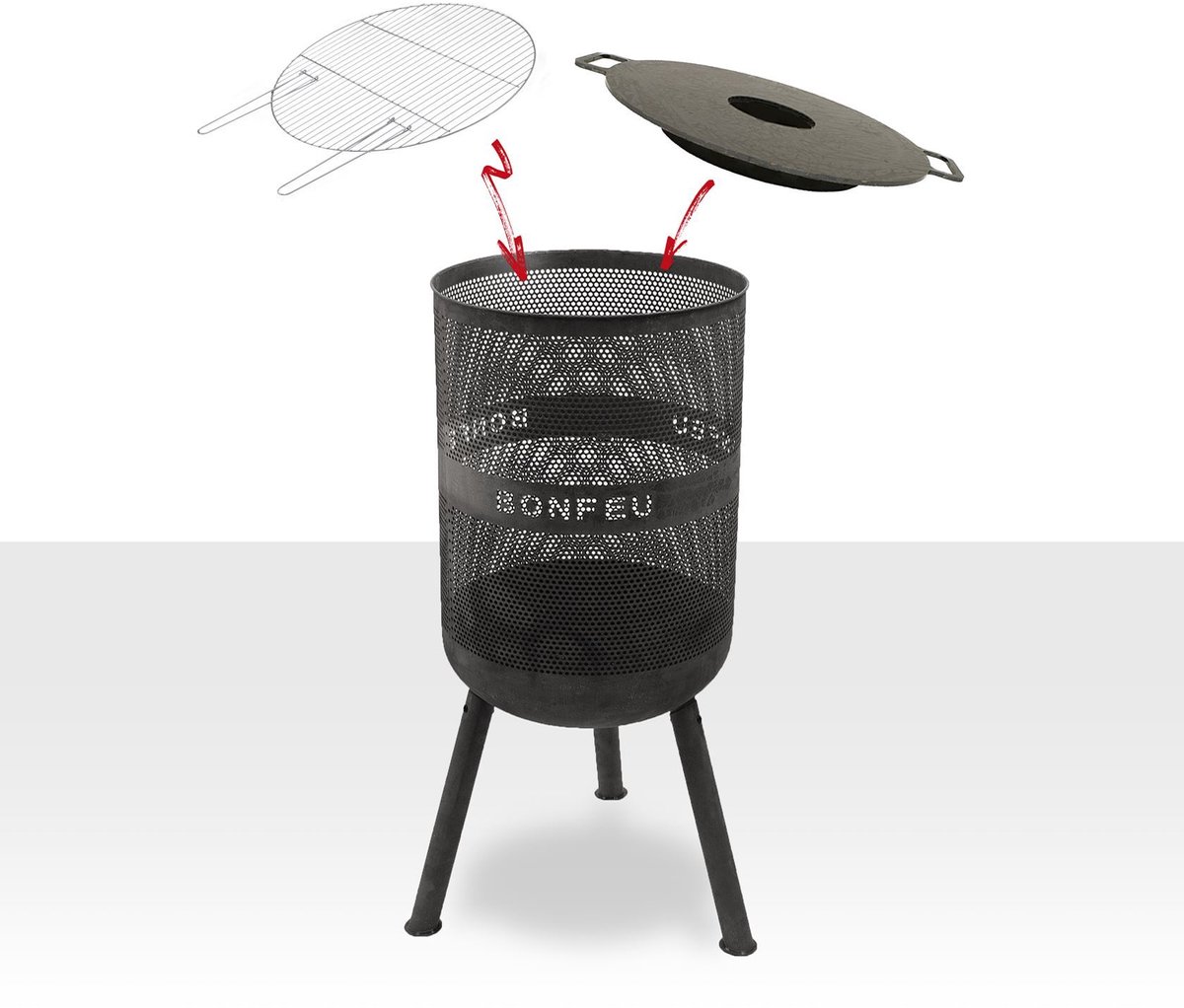 BonFeu BonVes Fire Basket 45 cm - With Grill Grate and Poker - Black