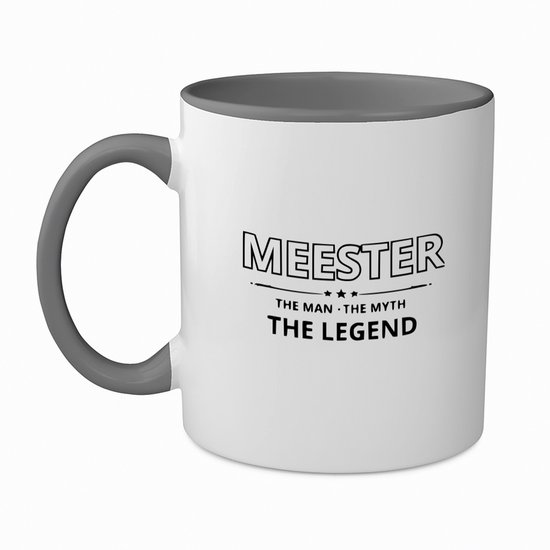Hacebo® - Meester de man de mythe de legende koffiebeker grijs - Meester - Docenten - leerkrachten - leraren - thee mok - koffie beker - Cadeau - koffiemok - 350 ML inhoud