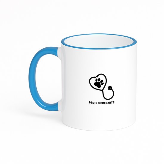Hacebo® - Beste Dierenarts koffiebeker met gekleurde rand blauw - Arts - cadeau dierenarts - thee mok - koffie beker - Leuk cadeau voor je dierenarts om te geven - verjaardag dierenarts - koffiemok - 330 ML