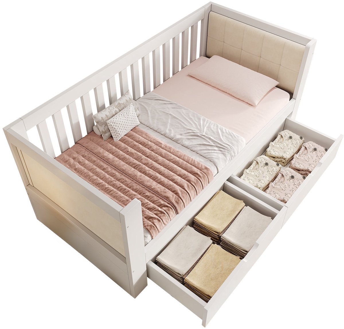 Merax Slaapbank 90x190 cm - Logeerbed met 2 Schubladen - Hout - Wit - Bed met Opbergruimte