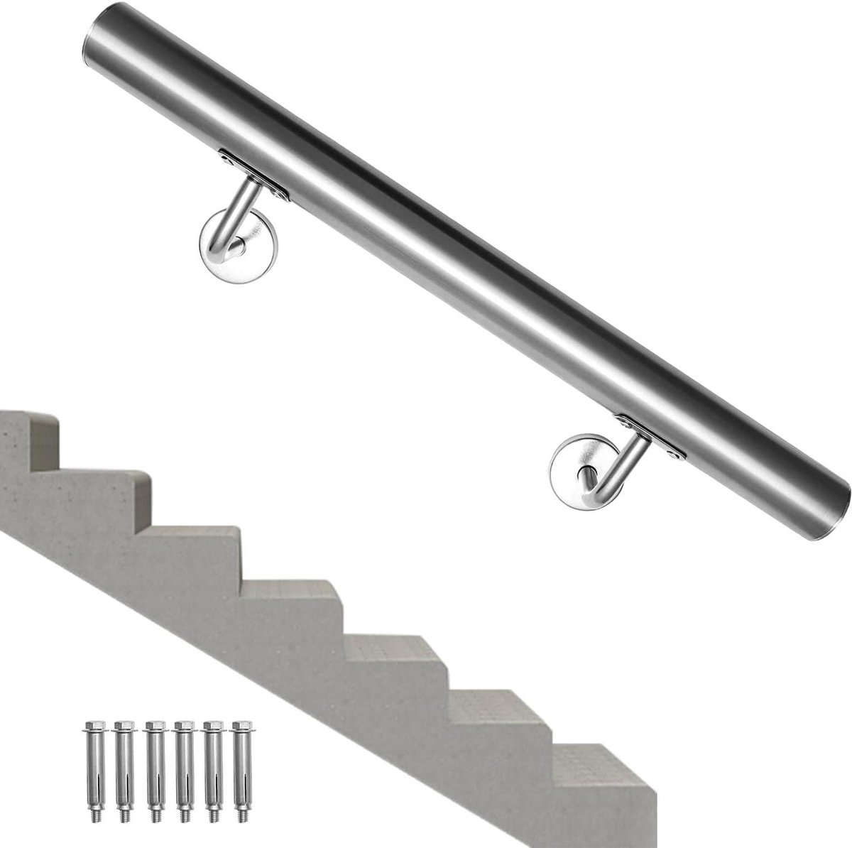 Trapleuning Roestvrij Staal - Wandleuning Buiten - Veiligheid Verhoging - Weerbestendig Materiaal - 120 cm - Zilverkleurig
