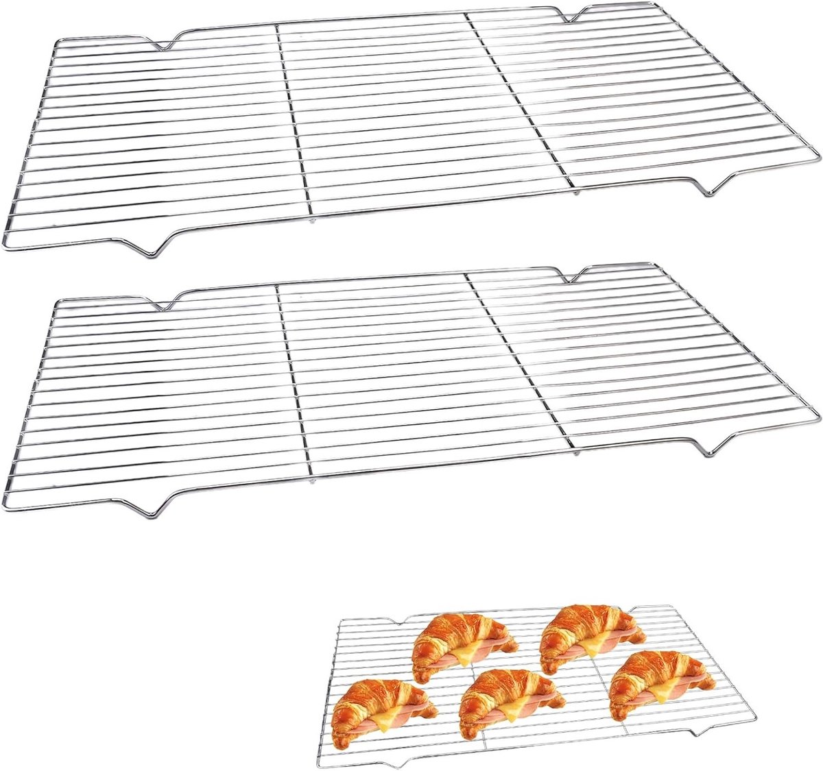 Set van 2 Grote Koelroosters Rectangulair, Herbruikbaar Bakrooster van Koolstofstaal voor Muffins, Koekjes en Gebak, Vaatwasserbestendig, 41cm x 20cm