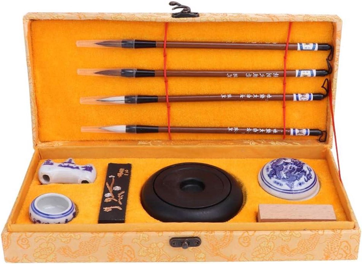 Traditionele Kalligrafie Set - Chinese Schrijfset - Artistiek Schrijven - Vier Schatten Studie - 36 x 15 x 7 cm