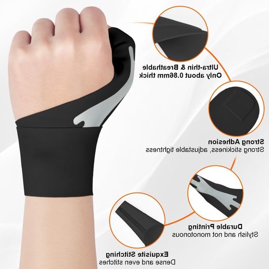 Ademende en Zachte Duimspalk voor Links en Rechts - Set van 2, Duimgewricht Bandage, Hand- en Polssteun voor Mannen en Vrouwen (Zwart) — afbeelding 3