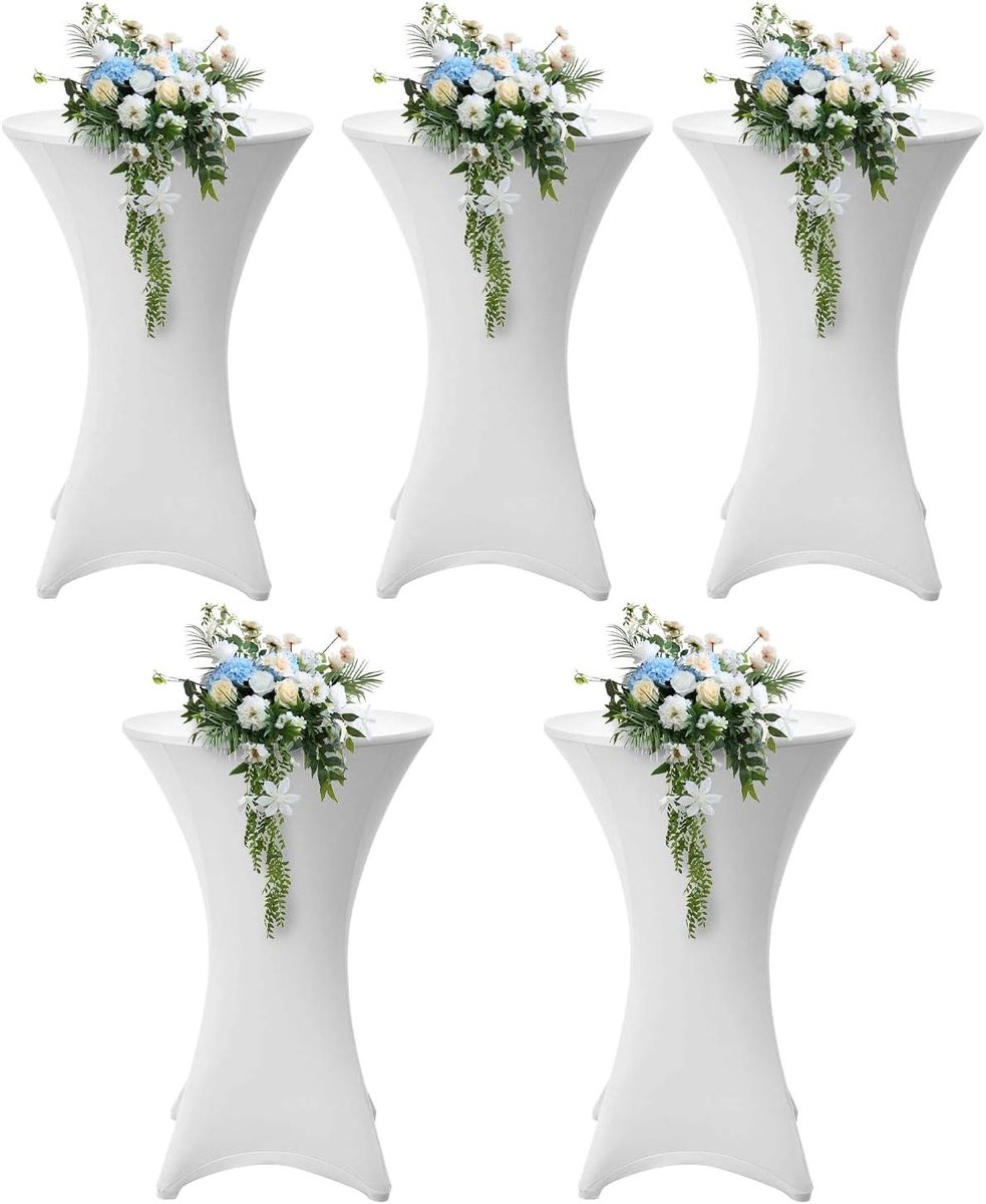 Sonnewelt 4 stuks statafelhoezen, diameter 80 - 85 cm, wit, elastische statafelhoes voor bistrotafel, sneldrogend