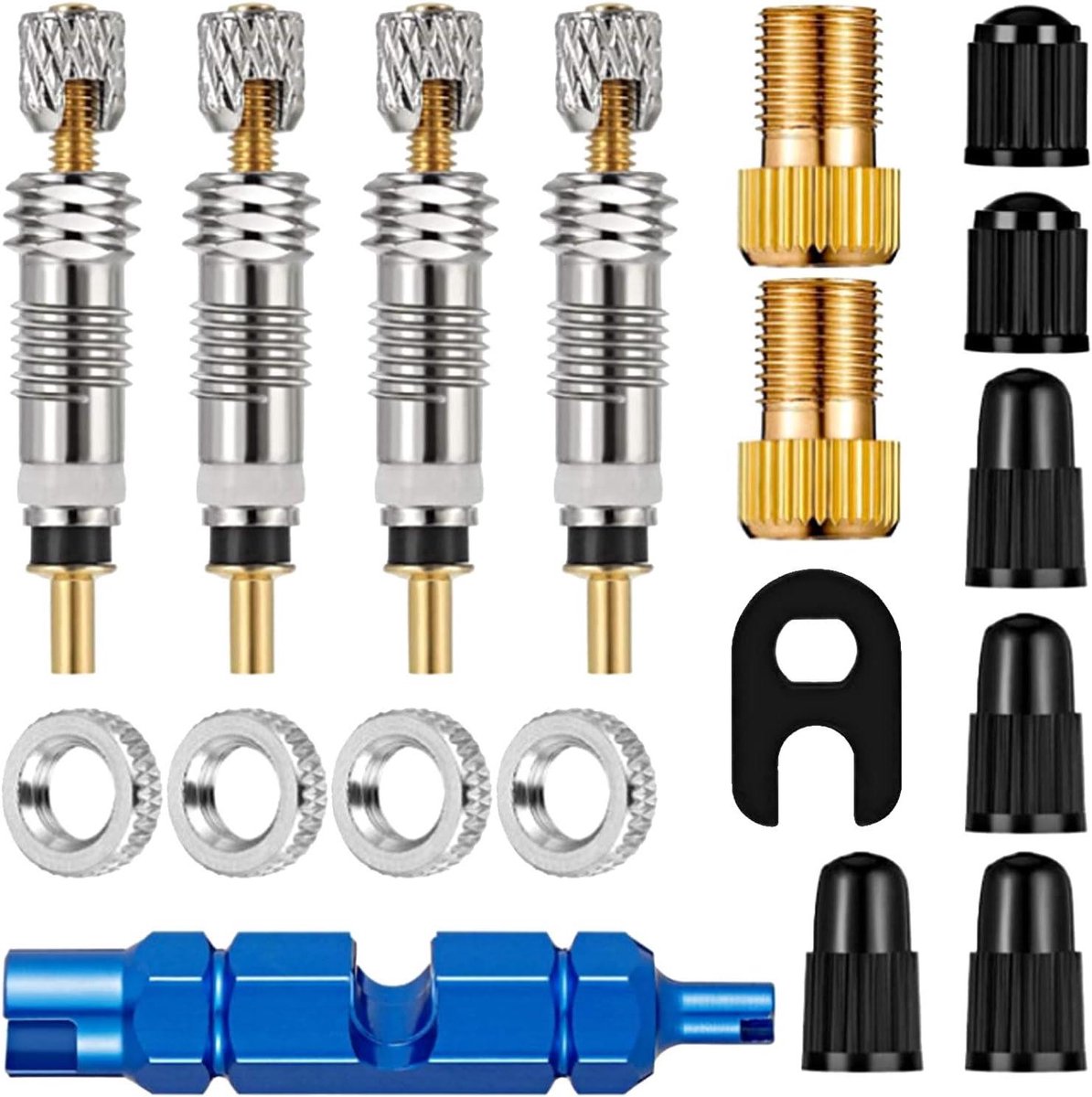 Ventiel reparatieset - Fietsventiel onderdelen - Fietsband onderhoud - Complete 18-delige set - 18 stuks - Koper