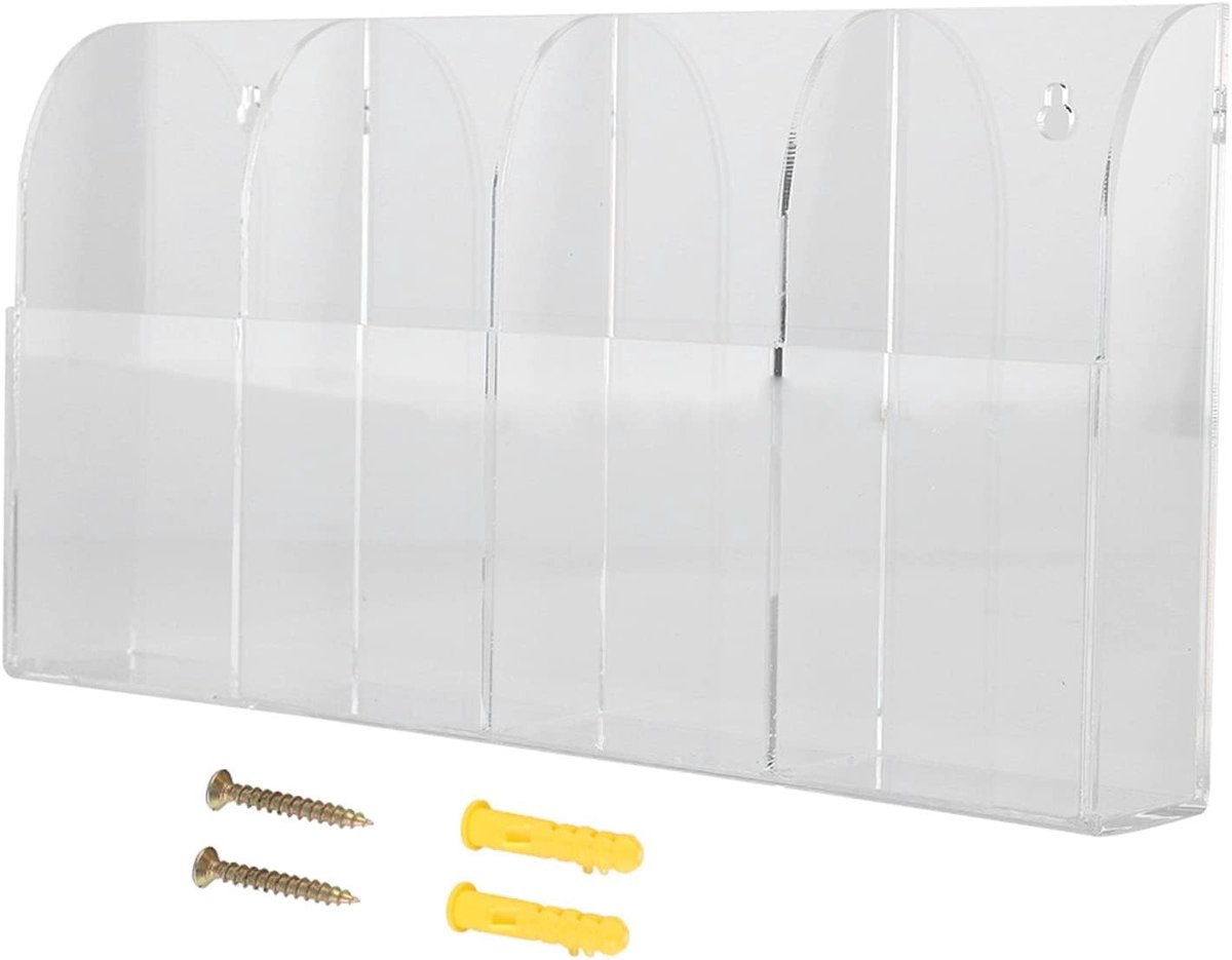 Transparante Wandbeugel voor Afstandsbediening - Acryl Opbergdoos met 4 Vakken voor TV, Airco en Stereo - Praktische Organizer voor Tafel en Bedside