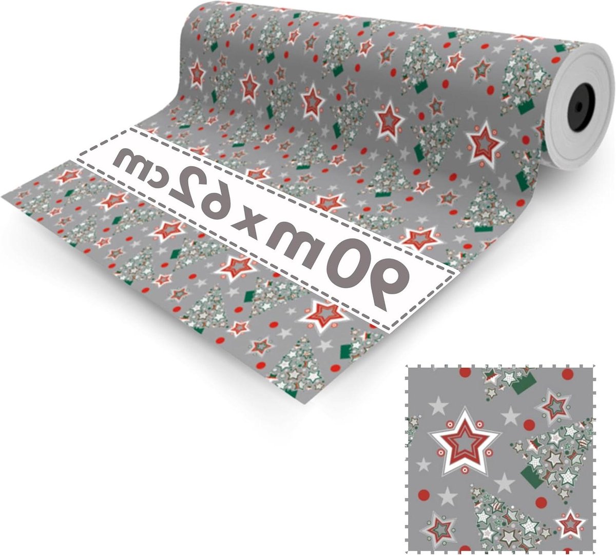 Cadeaupapier Kerstbomen - Inpakpapier Kerst - Cadeaus Inpakken - Recyclebaar Materiaal - 62 cm x 90 m - Grijs
