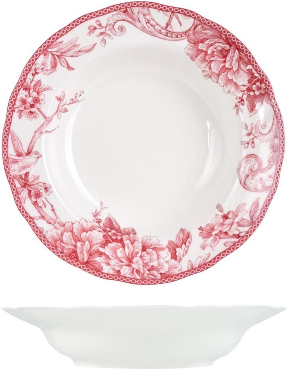 Soepborden - Diepe Borden - Fijn Diner - Engelse Stijl - 22.5 cm - Rood en Wit