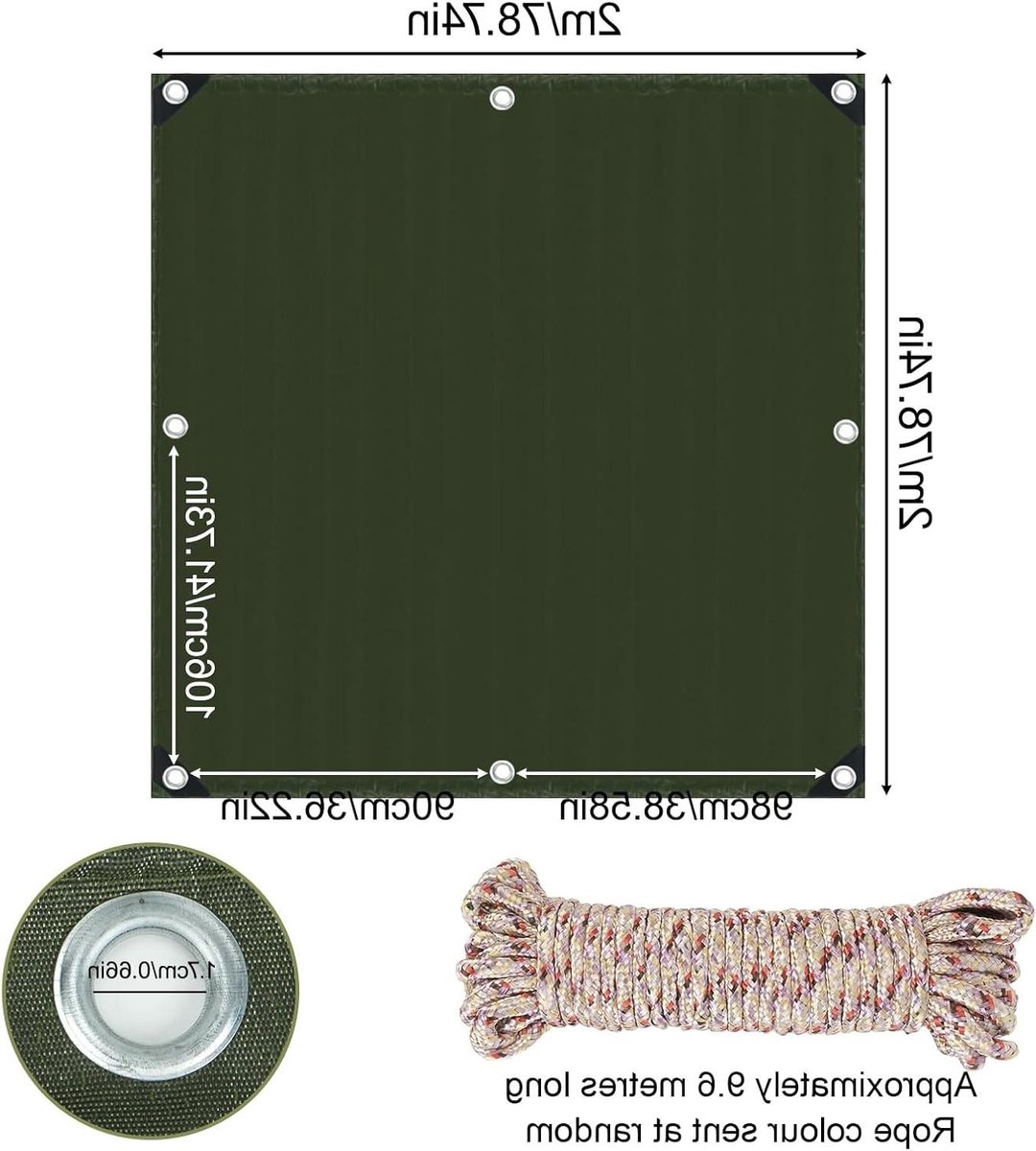 Afdekzeil met Oogjes - Zeil Waterdicht - Bescherming Buiten - 450 g/m² Siliconen - 2 x 2 m - Groen
