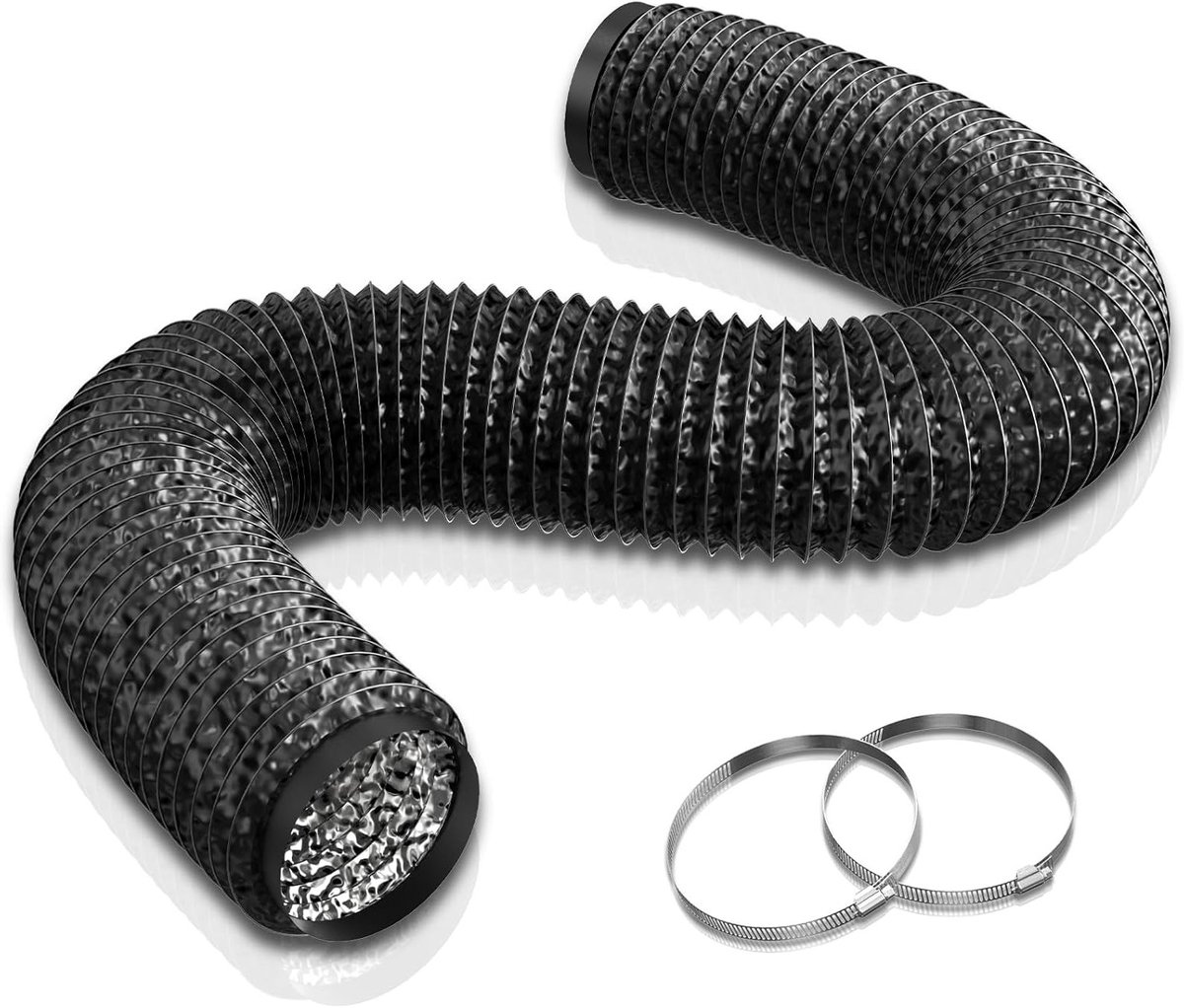 Afvoerslang van PVC 125 mm met 2 slangklemmen voor mobiele airconditioning en ventilatiesystemen, ideaal voor drogers en afzuigkappen