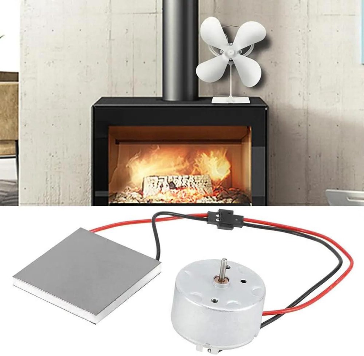 Kachelventilatormotor Vervangingsset - Motor en Blad - Kachelonderhoud - Thermo-elektrische Generator - 40 x 40 x 2.5 mm - Zwart
