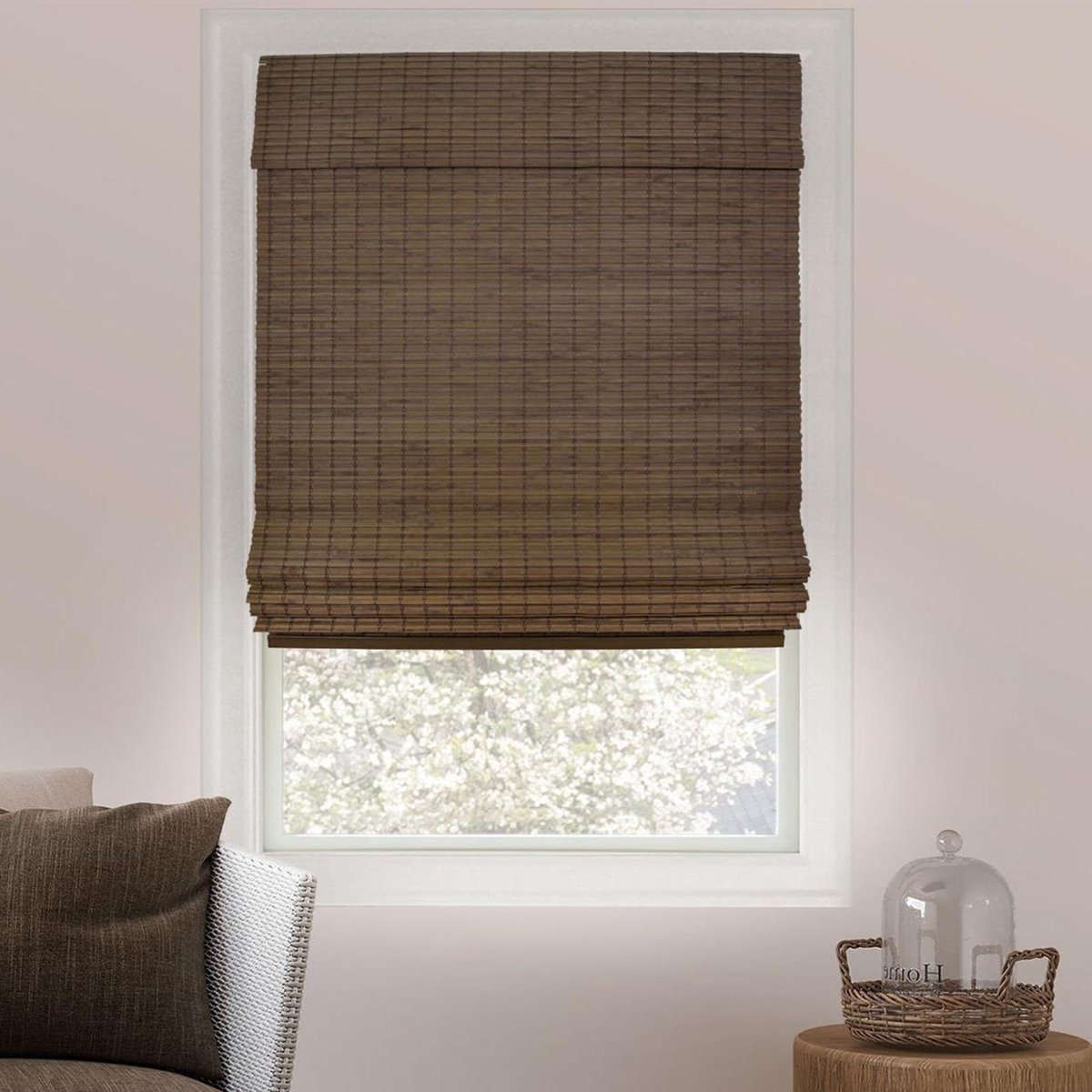 Bamboe vouwgordijnen - Raamdecoratie bamboe - Binnenruimte aankleden - Draadloos bedienbaar - 585 x 163 cm - Elandbruin