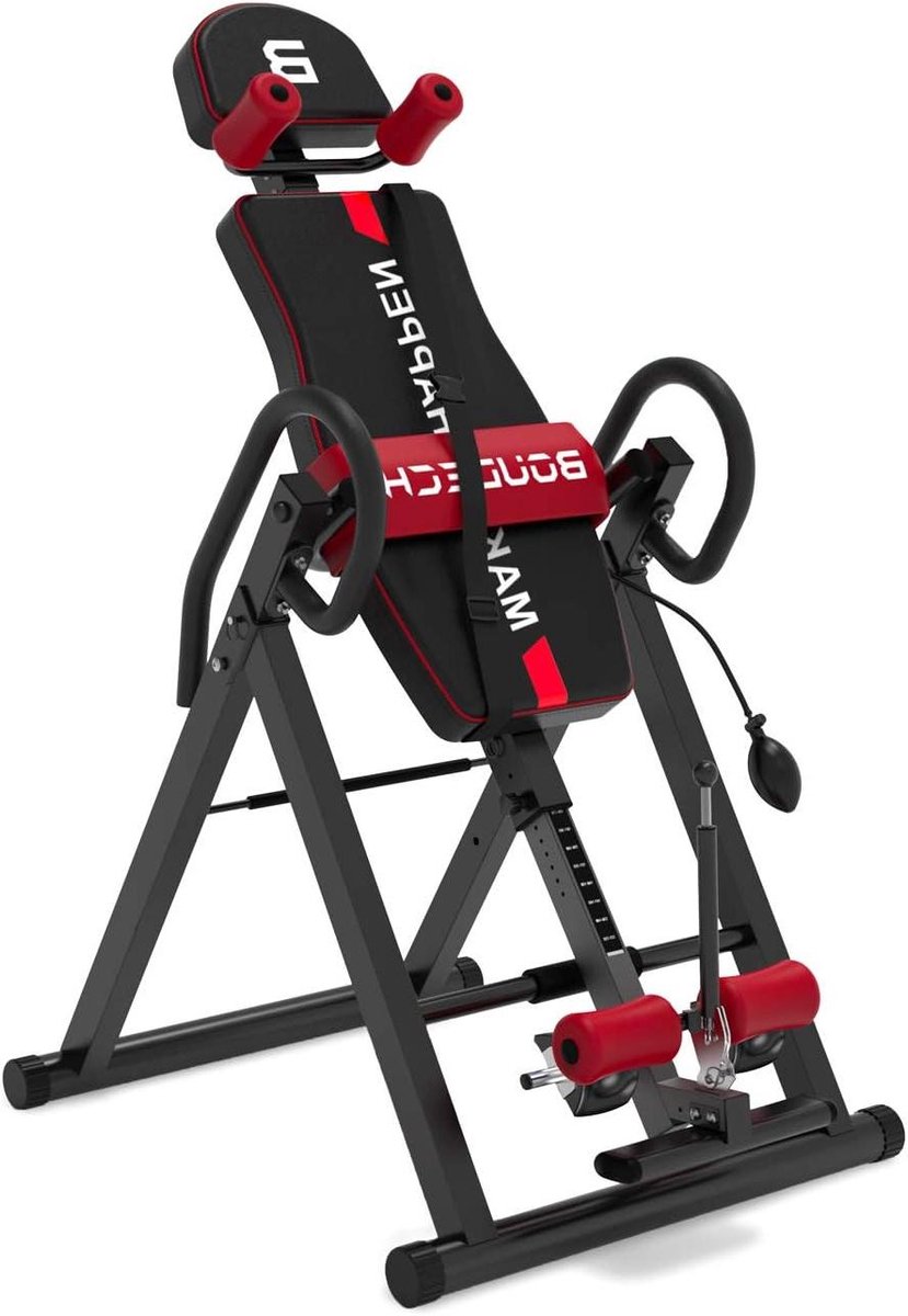 Inversiebank - Omkeerbank - Rugontspanning - Verstelbaar - 150 cm hoog - Zwart rood