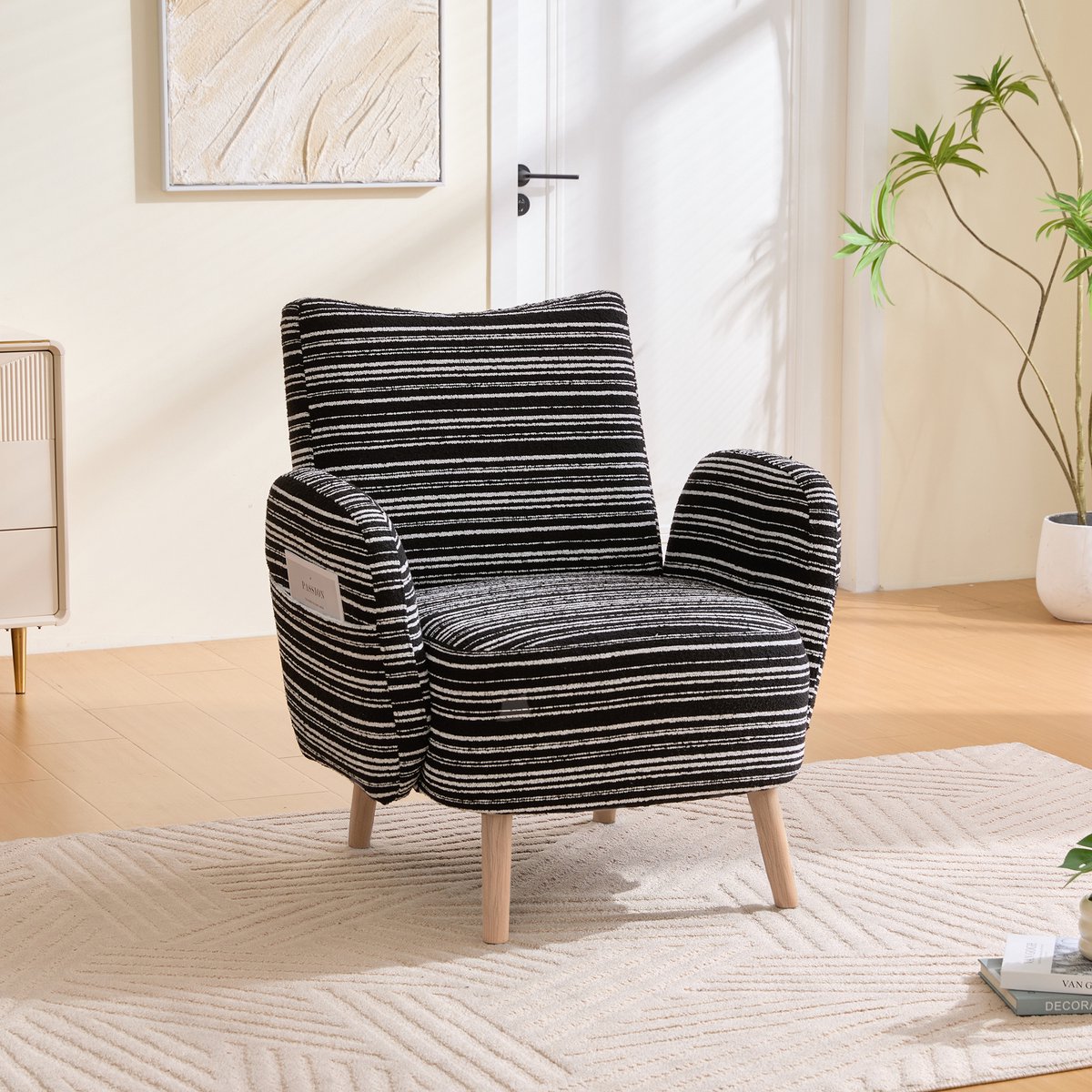 Fauteuil - Relaxstoel - Comfortabele TV-stoel - Leesstoel - Modern design - Met zijvakken - Geschikt voor de woonkamer, slaapkamer en kantoor - Zwart