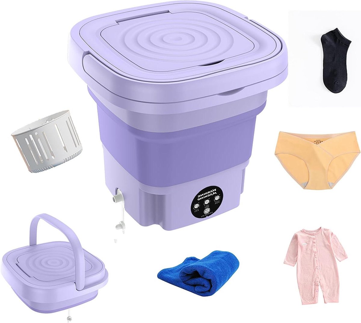 Opvouwbare Mini-wasmachine Draagbare Wasmachine Kleine Wasjes Opvouwbaar Ontwerp 12 Liter Paars
