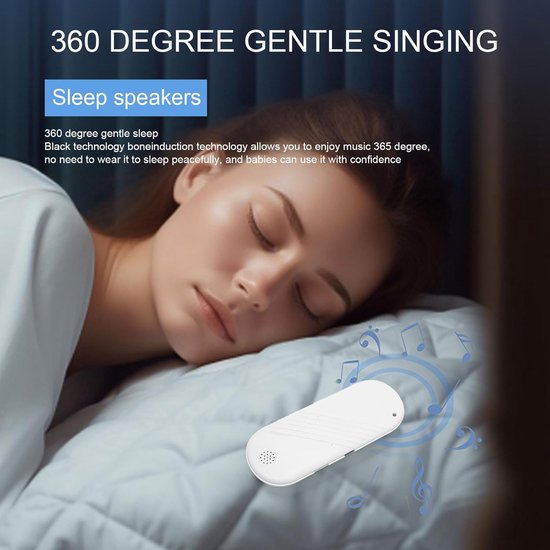 Kussenluidspreker Bluetooth - Slaapgeluid Machine - Rustig Slapen - Geleidingstechniek - 132 x 52 x 10 mm - Wit van Merkloos — afbeelding 2